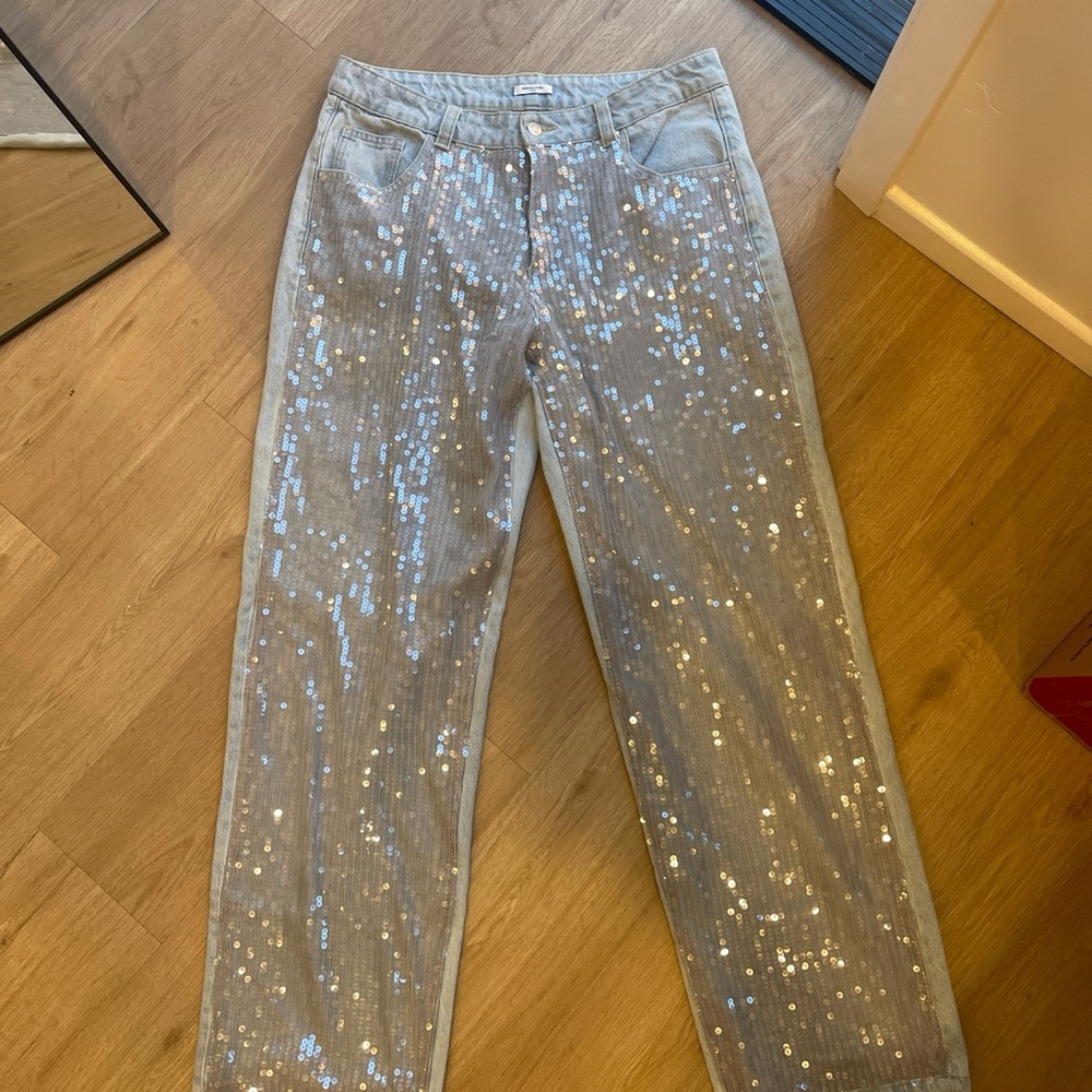 Stonewash baggy sequin jeans